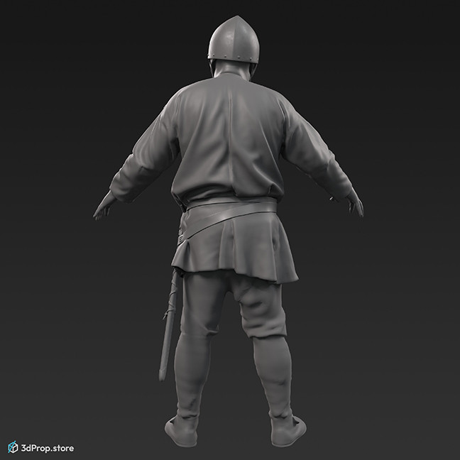 3D scan of a standing norman warrior man in an A posture from 1050, Europe.