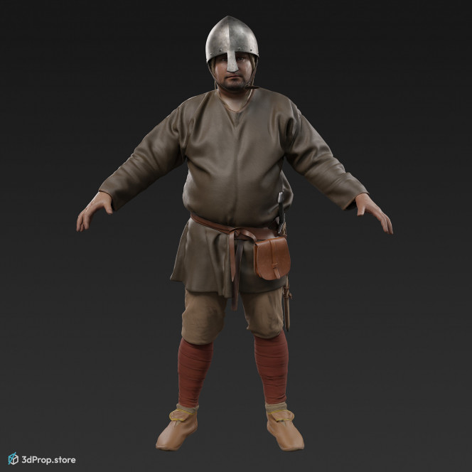 3D scan of a standing norman warrior man in an A posture from 1050, Europe.