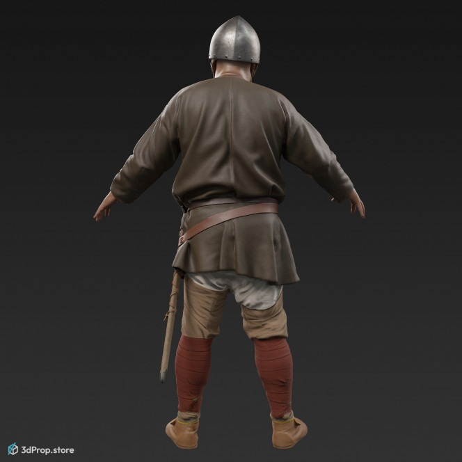 3D scan of a standing norman warrior man in an A posture from 1050, Europe.