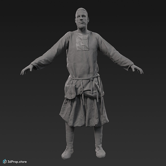 3D scan of a standing rich soldier in an A posture from the 11th century, Europe.