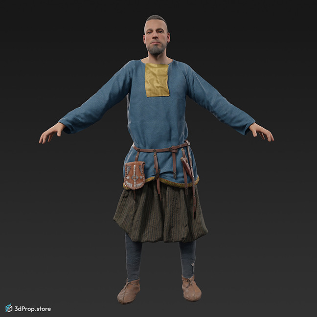 3D scan of a standing rich soldier in an A posture from the 11th century, Europe.