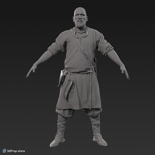 3D scan of a standing rich soldier in an A posture from the 10th century, Europe.