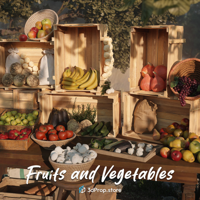 3D scanned vegetable and fruit models in a bundle.