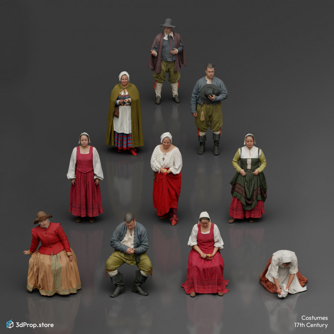 3D scanned costume models in a bundle. Representing low class outfits from the 17th century Europe.