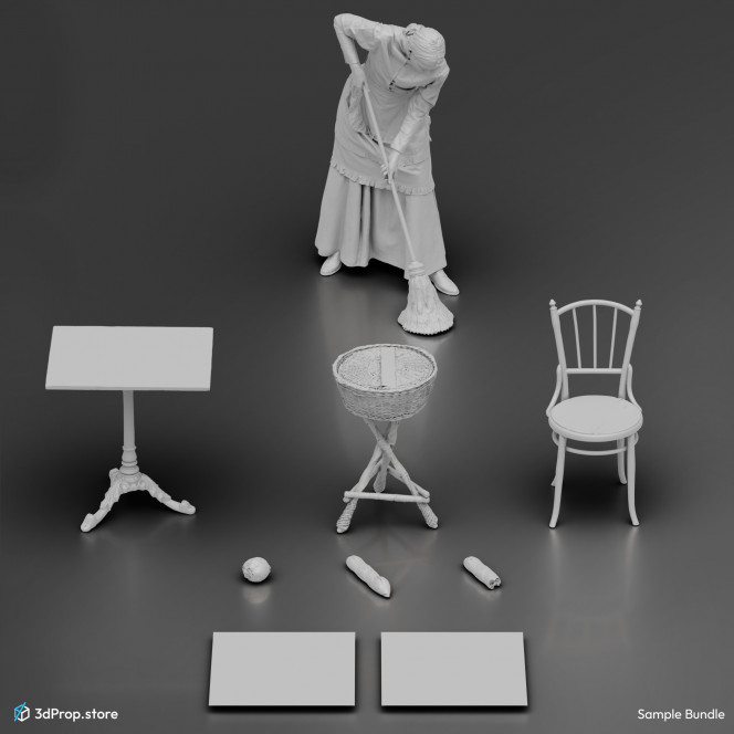 3D scanned prop, furniture and costume models, and 2D textures in a bundle.