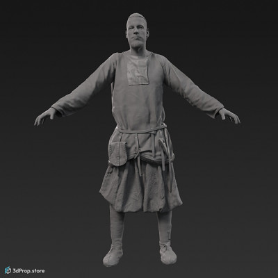 3D scan of a standing rich soldier in an A posture from the 11th century, Europe.