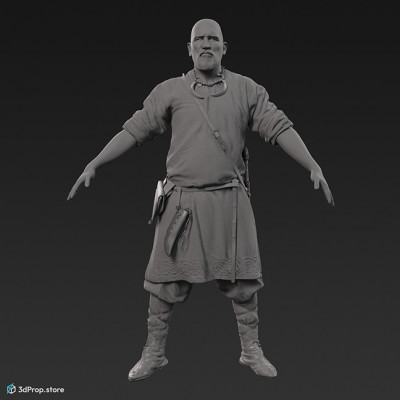 3D scan of a standing rich soldier in an A posture from the 10th century, Europe.