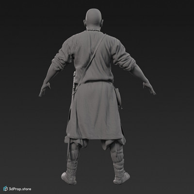 3D scan of a standing rich soldier in an A posture from the 10th century, Europe.