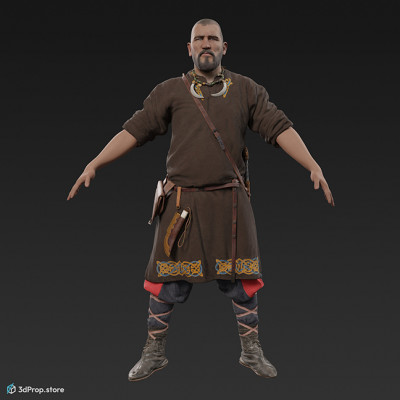 3D scan of a standing rich soldier in an A posture from the 10th century, Europe.