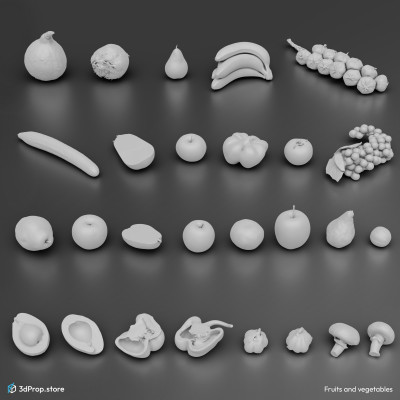 3D scanned vegetable and fruit models in a bundle.