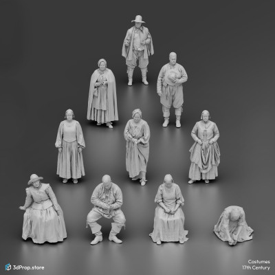 3D scanned costume models in a bundle. Representing low class outfits from the 17th century Europe.