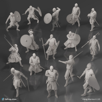 3D scanned costume models with accessories and weapons in a bundle. Representing viking man and woman outfits from the 10th or 11th century.