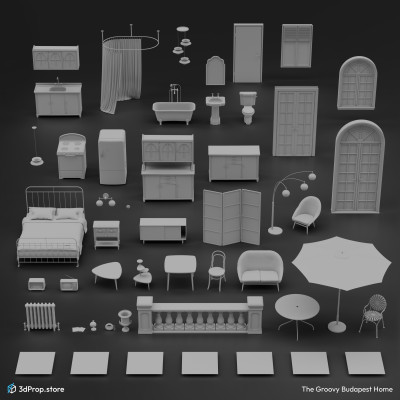 3D scanned and modelled prop and furniture models, 2D textures in a bundle. The items in this collection are representative of a retro home interior from the 1960s-1970s