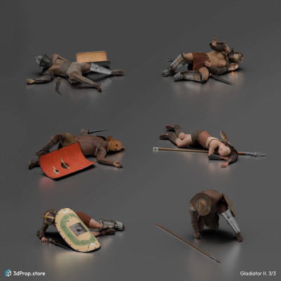 30 Posed 3D  character models in a bundle. 
Representing several types of gladiator fighters from the Ancient Roman Empire from the 1st century.