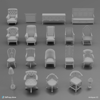 3D scanned and modelled prop and furniture models in a bundle.