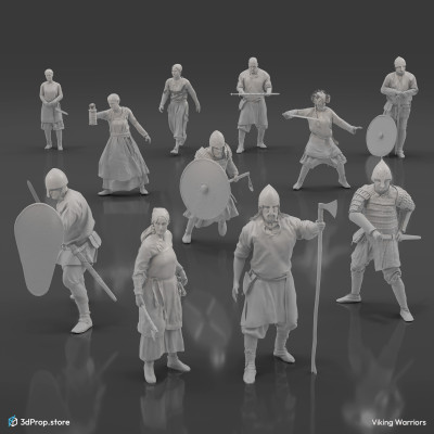 3D scanned costume models with accessories and weapons in a bundle. Representing viking man and woman outfits from the 10th or 11th century.