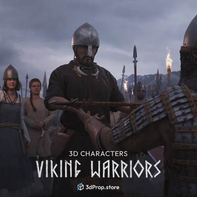 3D scanned costume models with accessories and weapons in a bundle. Representing viking man and woman outfits from the 10th or 11th century.