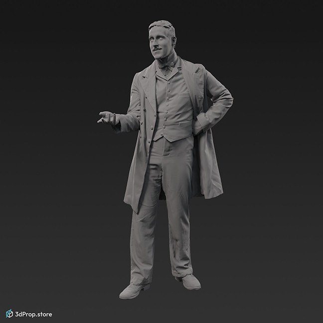 3d scan of an ellegant standing man clothed in 1870s West-Europen fashion suitable for middle class men.