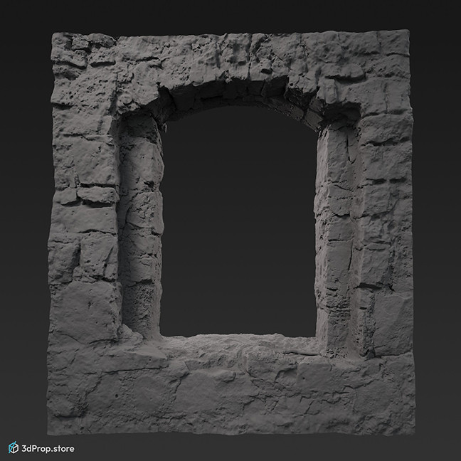This 3d model is a modified 3D scan of a stone wall from the 1470s, with a window opening on it.
