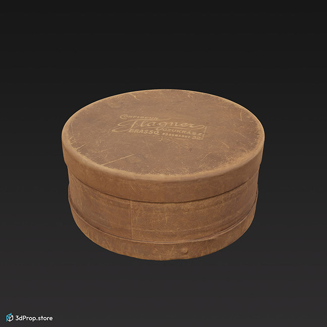 3D scan of a round bonbon, chocolate or cookie box from the 1900s.