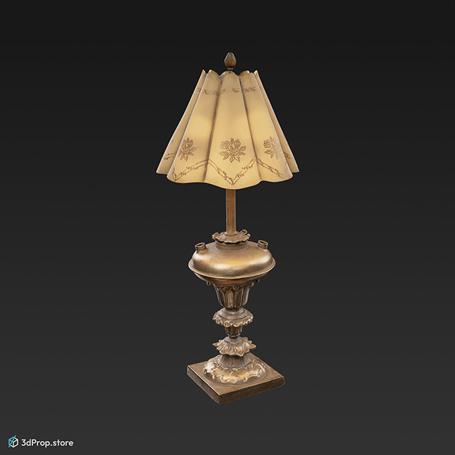 3D scan of a desk lamp with white decorated lampshade, from the turn of the 20th century.
