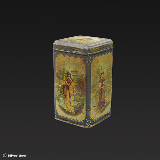 3D scan of a metal box used for storing tea, from the 1900s.