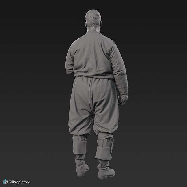 3D scan of a man standing, holding his hat. His costume is typical of middle class men from the 1600s Netherlands.