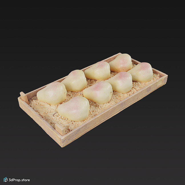 3D scan of Pears in a wooden crate