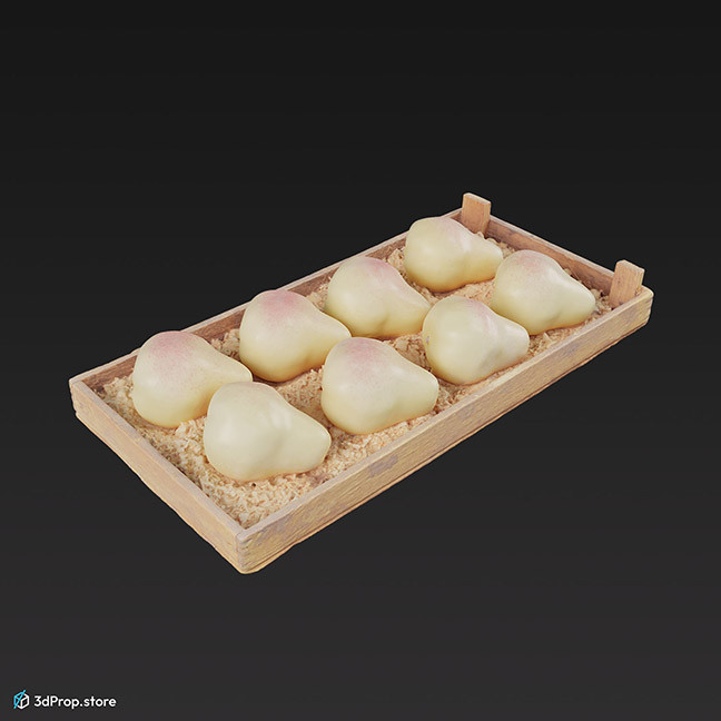 3D scan of Pears in a wooden crate