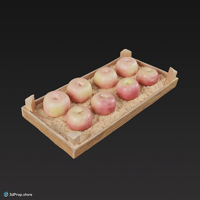 3D scan of apples in a wooden crate