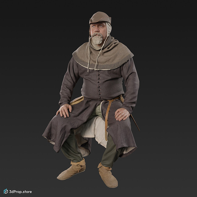 This is a 3D model, (3D scanned) of a middle-class citizen sitting in clothes typical in the Middle Ages.