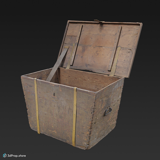 3D scan of an open wooden chest from the 1900s Europe