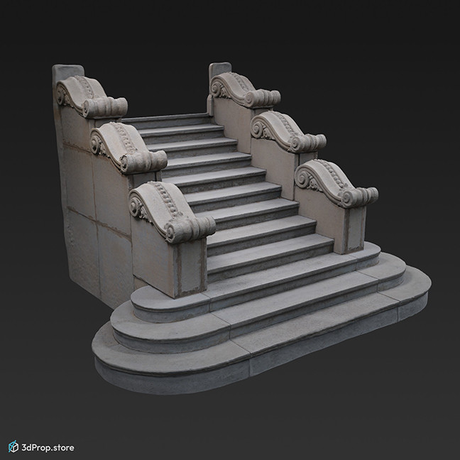 A photogrammetry recorded 3D model of a stone stairs.