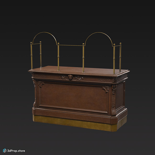 3d scan of an elegant wooden counter from the 1900s Europe