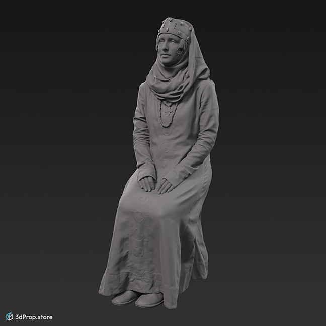 3D scan of a sitting noble woman from the 900s, Europe, Middle Ages.