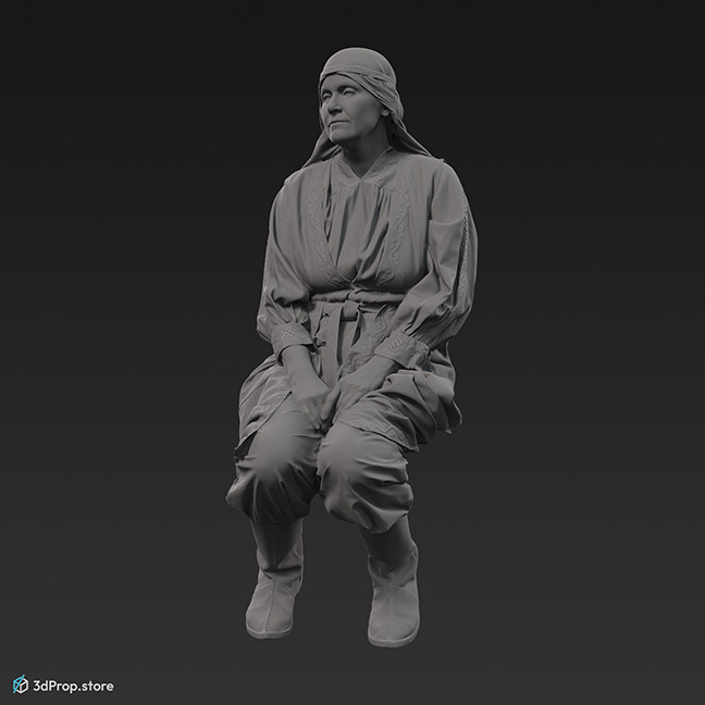 3D scan of a sitting woman from the 1000s, Europe, Middle Ages.