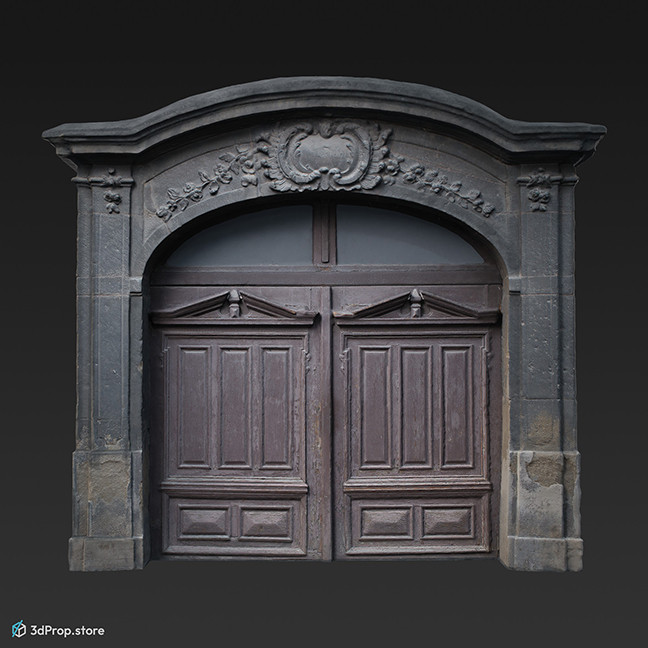 A photogrammetry recorded 3D model of a brown wooden door.
