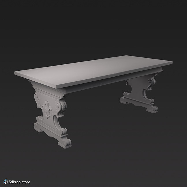 3D scan of a long wooden table.