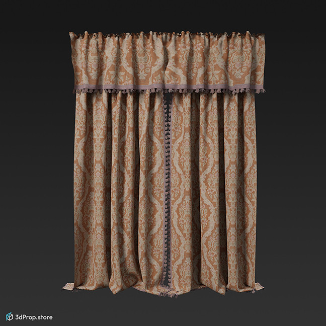 3D scan of a burgundy and beige darkening curtain from 1900, Europe.