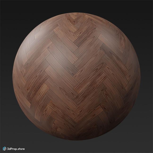 This is a photogrammetry recorded 3D model of a brown wooden parquet flooring laid in a herringbone pattern.