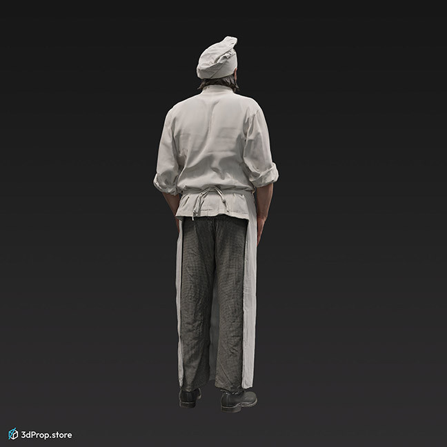 3d scan of a standing man in white uniform for kithcen staff