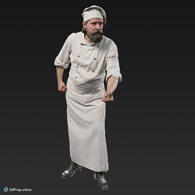 3D scan of a confectionar standing with a baking peel in his hand.