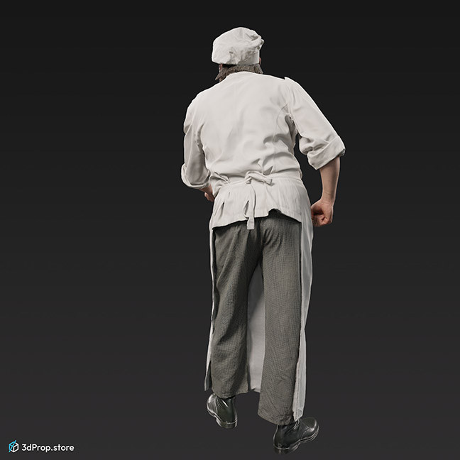 3D scan of a confectionar standing with a baking peel in his hand.