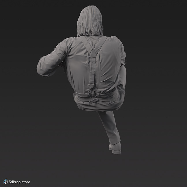 3D scan of a sitting man in clothes fitting middle class people of the early 20th century