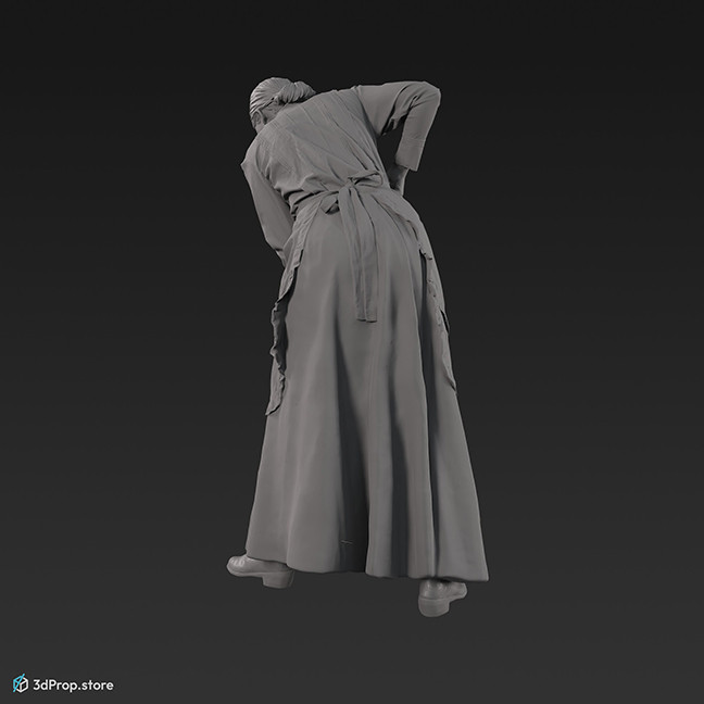 3D scan of a 1900s kitchen maid, cleaning.