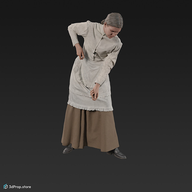 3D scan of a 1900s kitchen maid, cleaning.