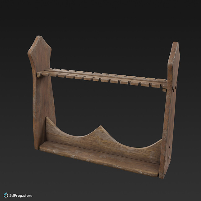 This is an original 3D model of a wooden sword stand from the Middle ages