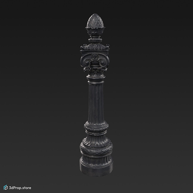 A photogrammetry recorded 3D model of a wrought iron street railing pillar.