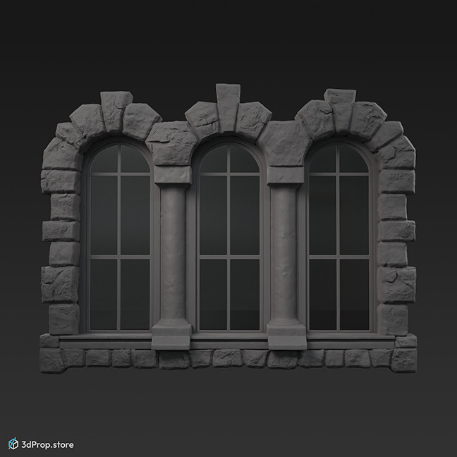 3D model of a three part window from 1890s europe.