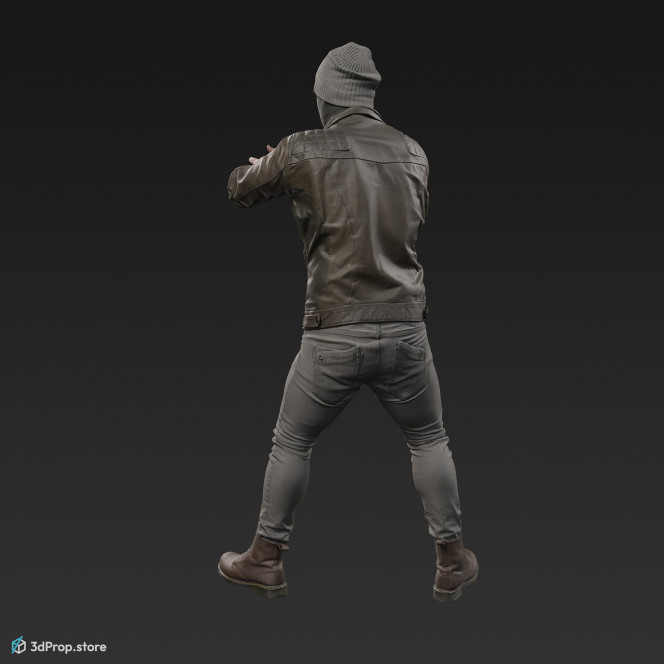 3D scan of a standing Resistance male holding handgun from the 2000s, Europe.